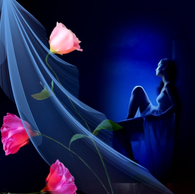 Woman Sitting with Roses