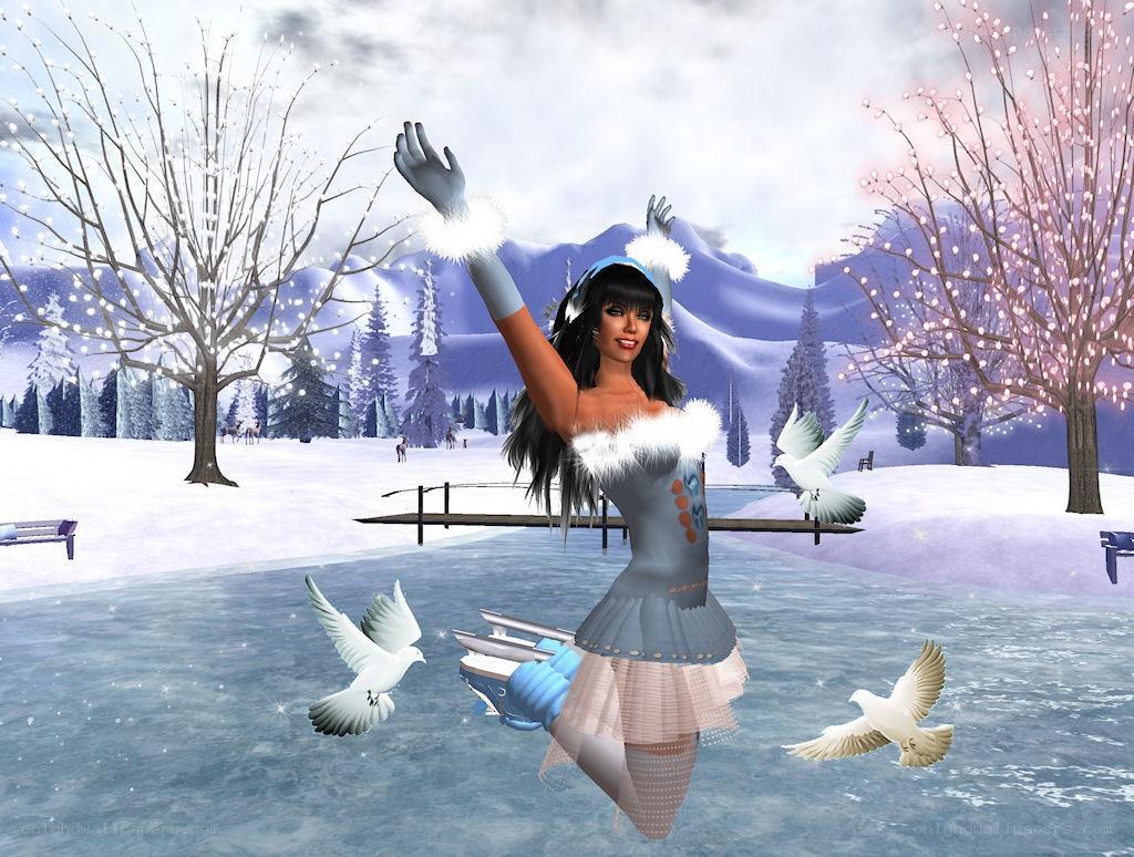 woman skating in winter scene