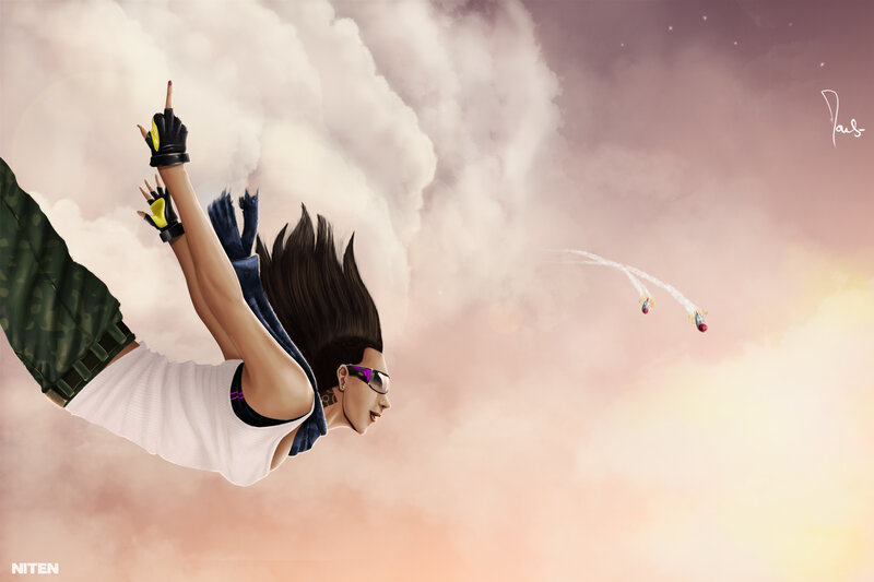 woman skydiving with jets