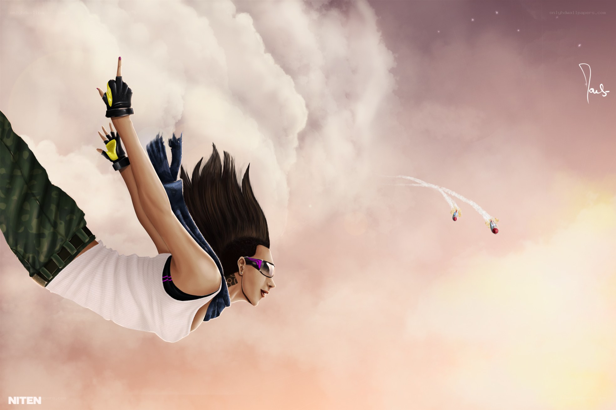 woman skydiving with jets