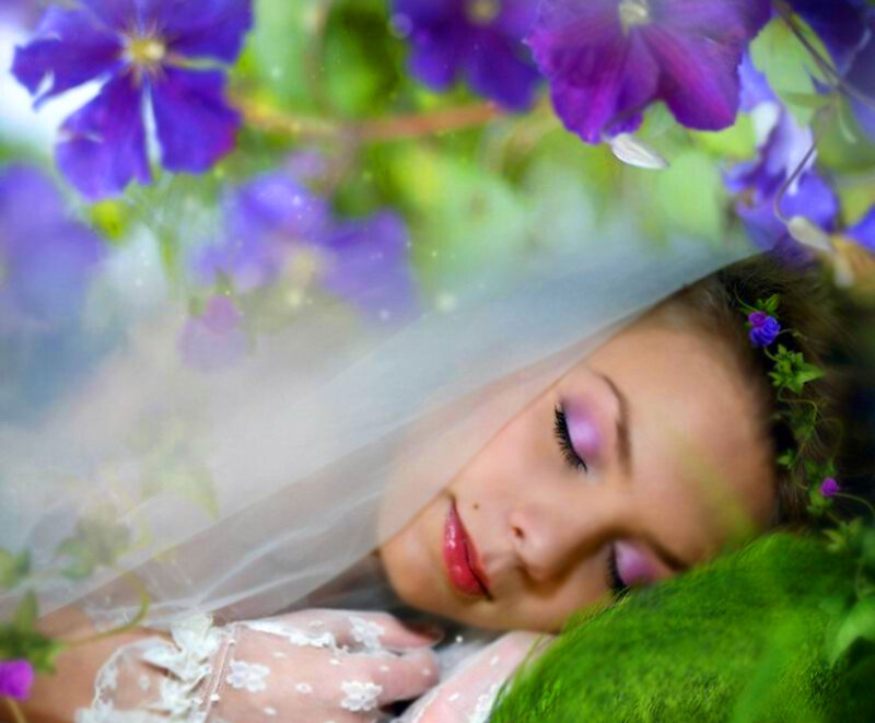 Woman Sleeping Among Flowers