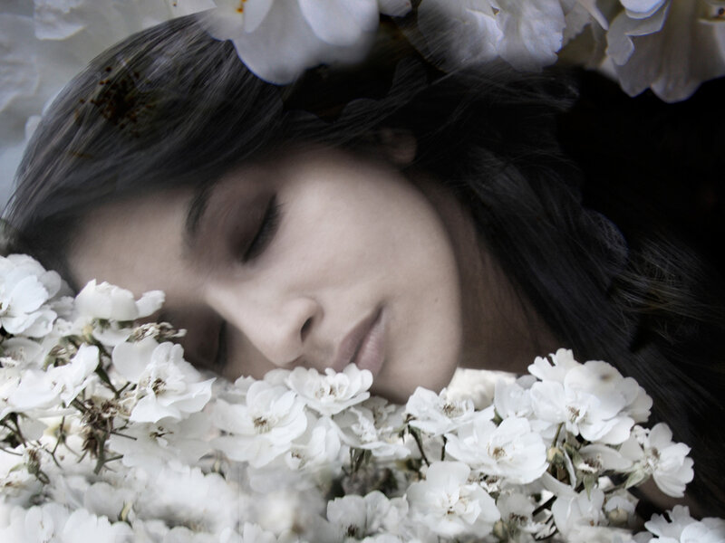 Woman Sleeping Among Flowers — White