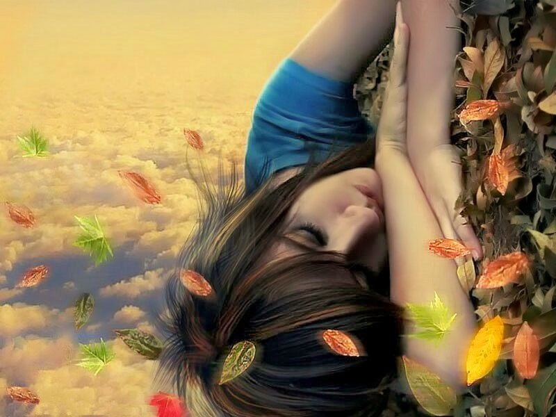 Woman Sleeping Among Leaves — Blue