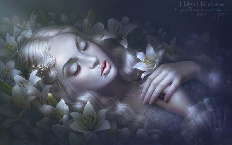 Woman Sleeping Among Lilies