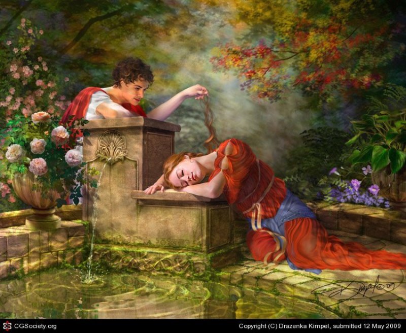 Woman Sleeping at Fountain