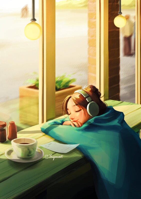 Woman Sleeping at Table — Green
