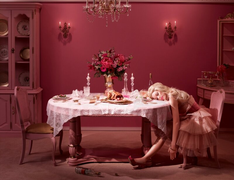 Woman Sleeping at Table — Pink