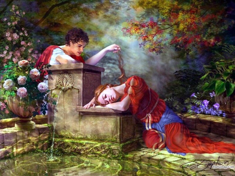 Woman Sleeping by Fountain