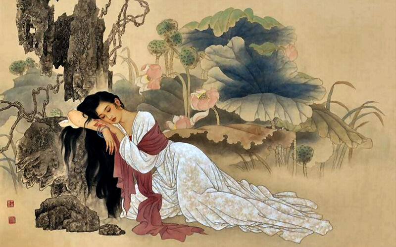 Woman Sleeping by Lotus