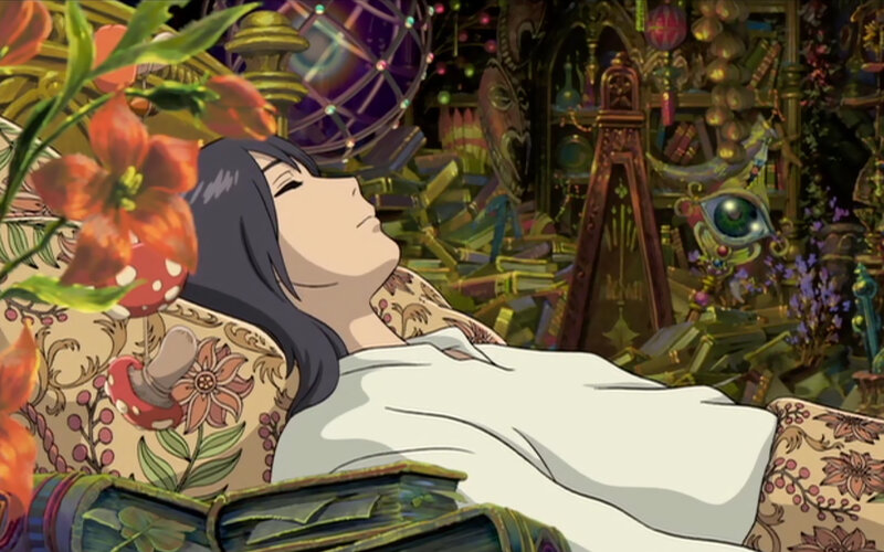 woman sleeping in a magical room