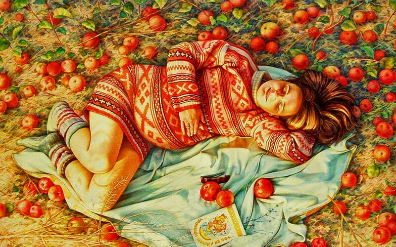 Woman Sleeping in Apples