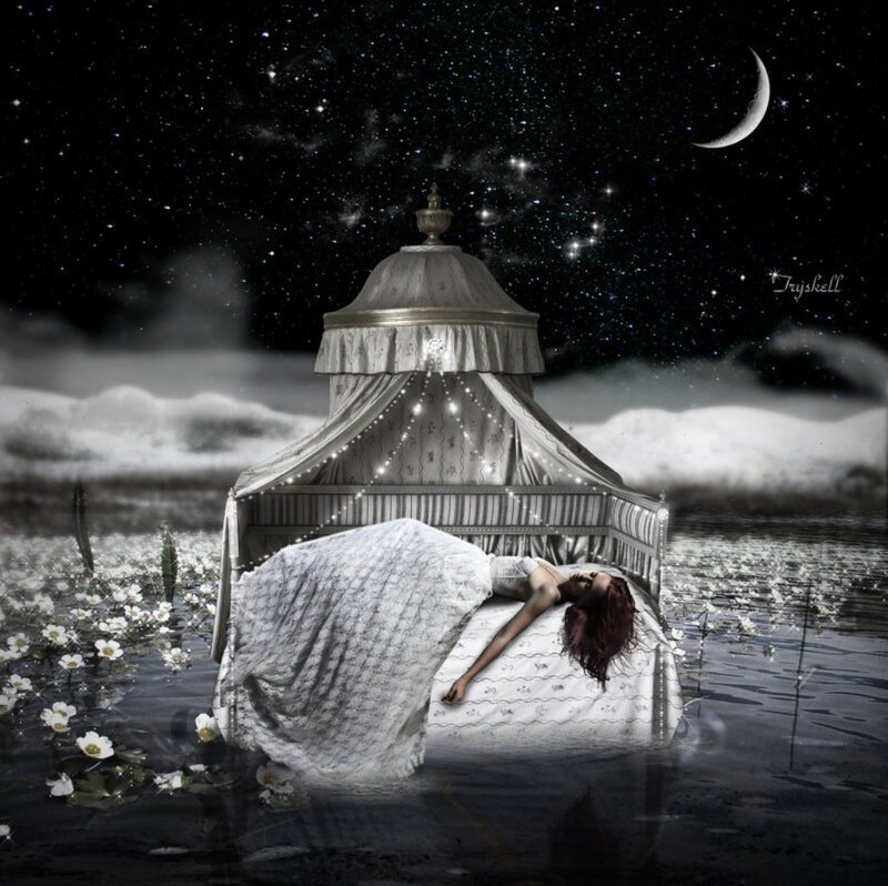 Woman Sleeping in Bed — Black, Dreamy