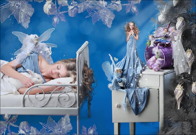 Woman Sleeping in Bed — Blue, Dreamy