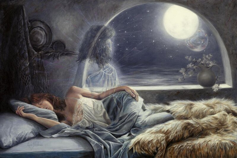 Woman Sleeping in Bed — Blue, Serene, Night