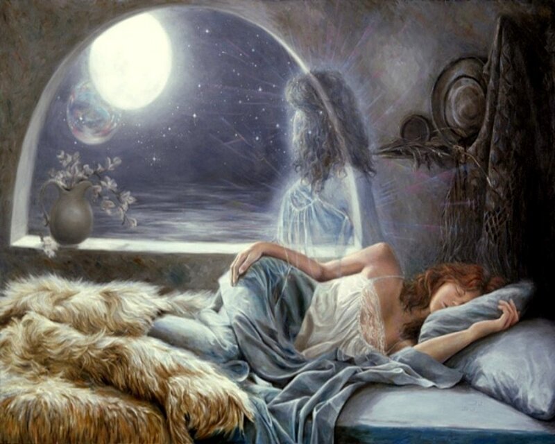 Woman Sleeping in Bed — Blue