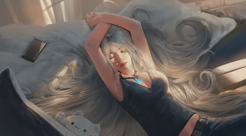 Woman Sleeping in Bed — Gray, Serene
