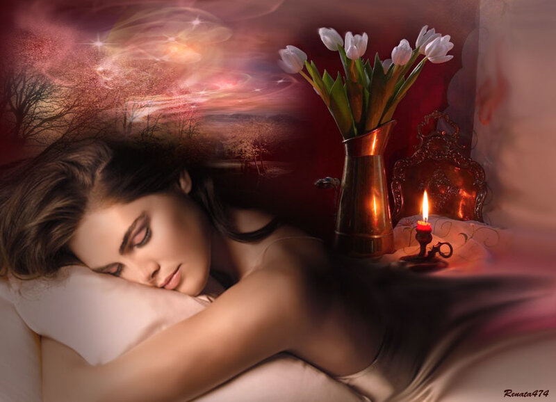 Woman Sleeping in Bed — Red, Serene