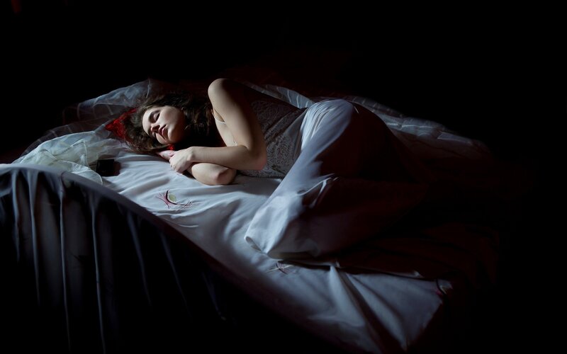 Woman Sleeping in Bed — White, Dark