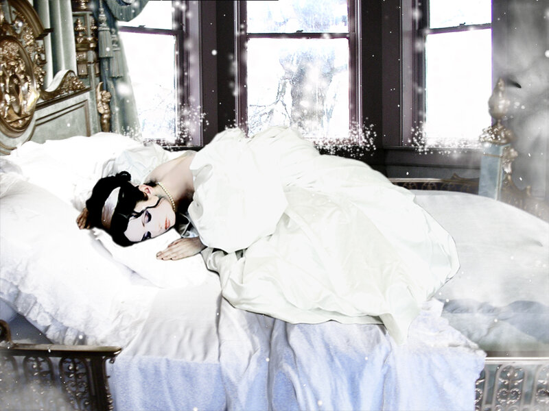 Woman Sleeping in Bed — White, Dreamy