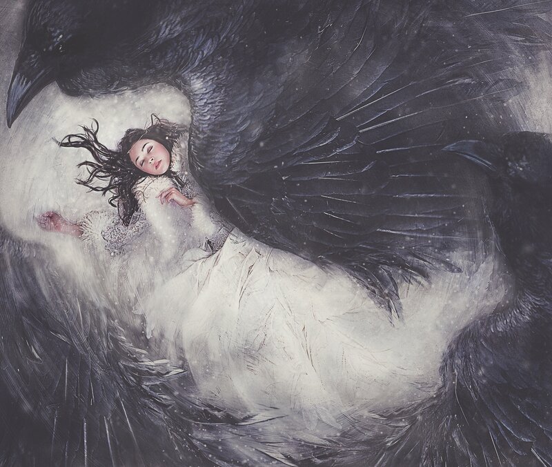 Woman Sleeping in Bird's Wings