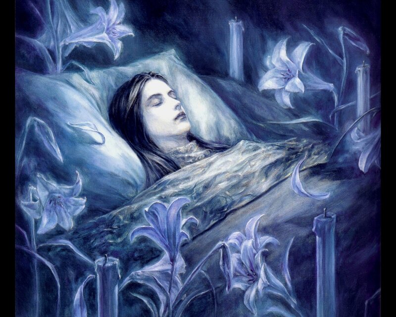 woman sleeping in blue light