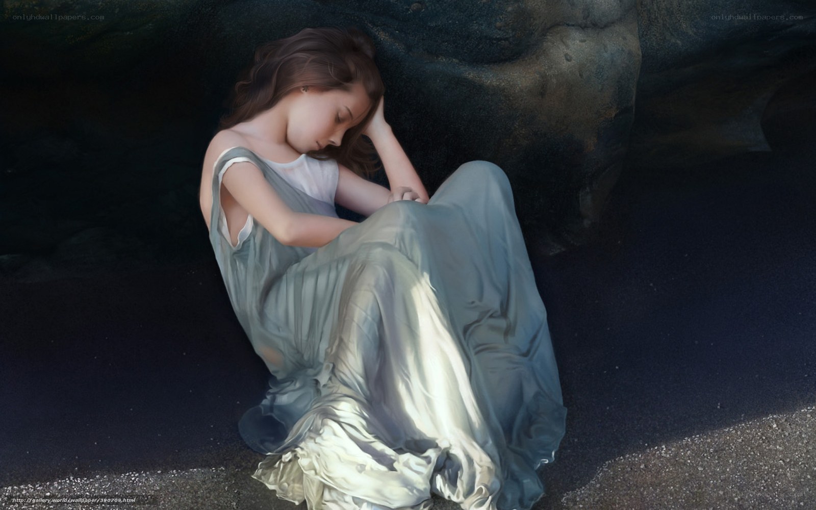 woman sleeping in cave