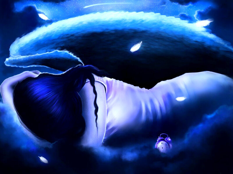Woman Sleeping in Clouds — Blue