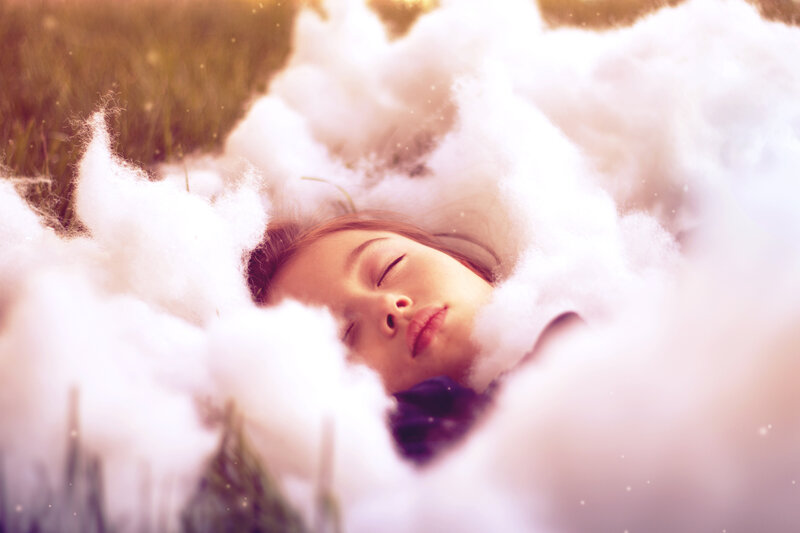 Woman Sleeping in Clouds — White