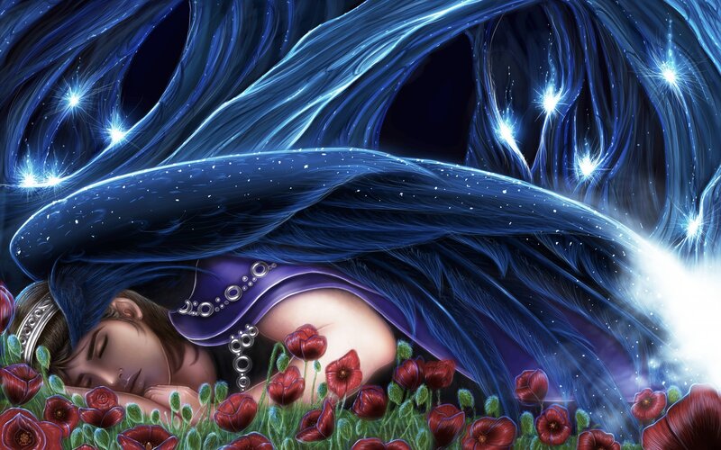 Woman Sleeping in Field — Blue, Serene