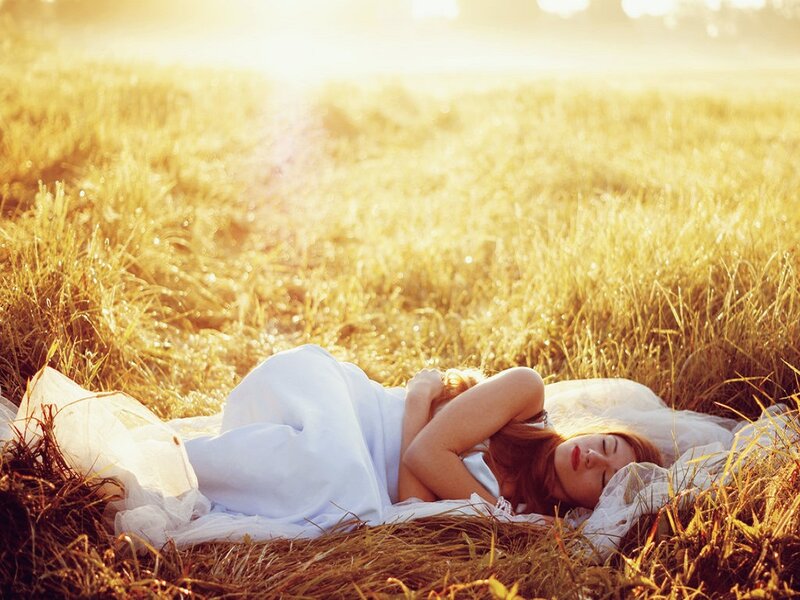 Woman Sleeping in Field — Gold