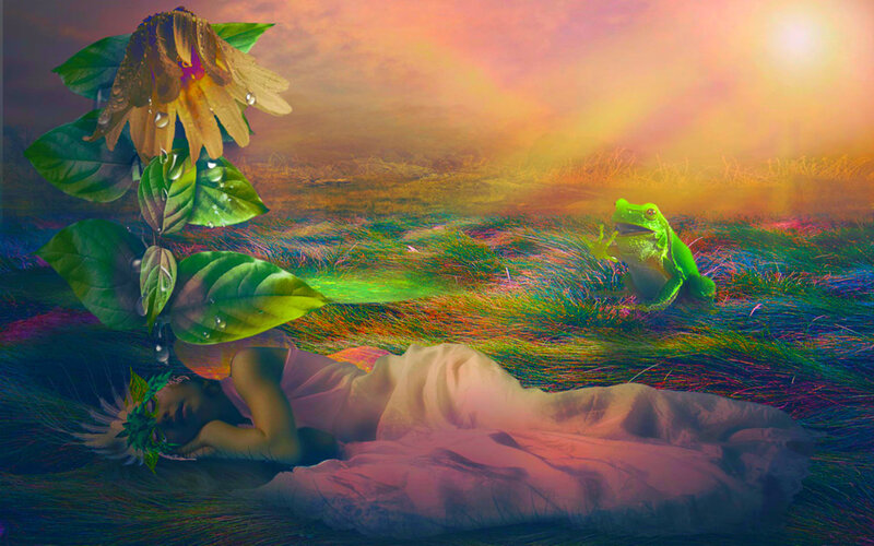 Woman Sleeping in Field — Green, Dreamy