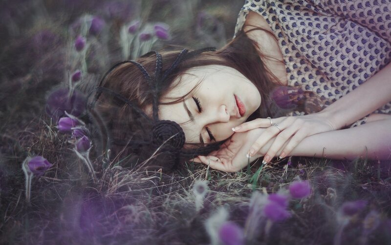 Woman Sleeping in Field — Purple