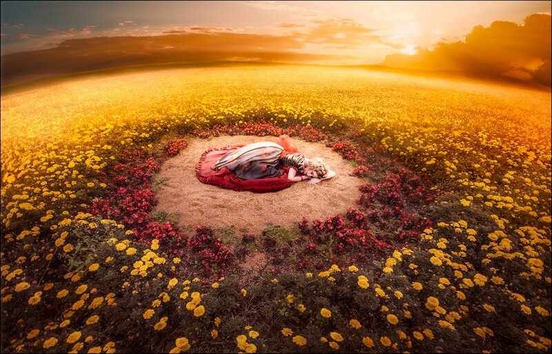Woman Sleeping in Field — Yellow