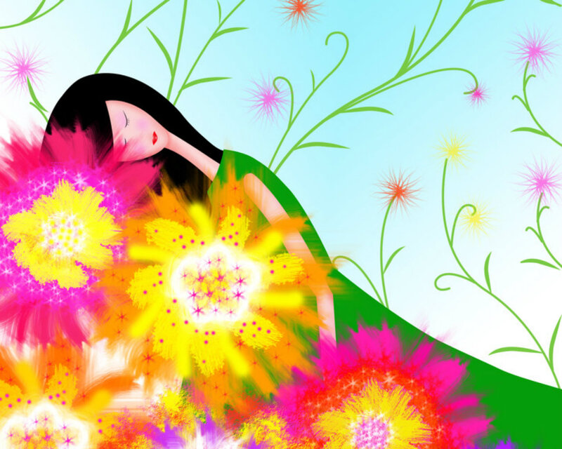 Woman Sleeping in Flowers — Pink