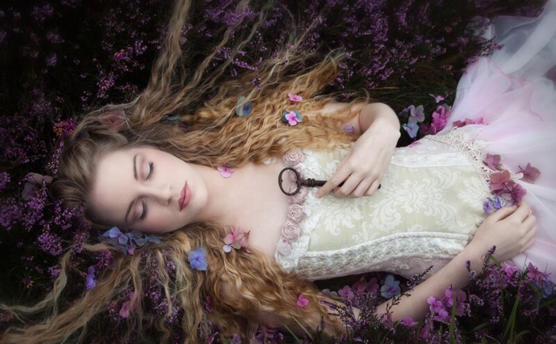 Woman Sleeping in Flowers — Purple