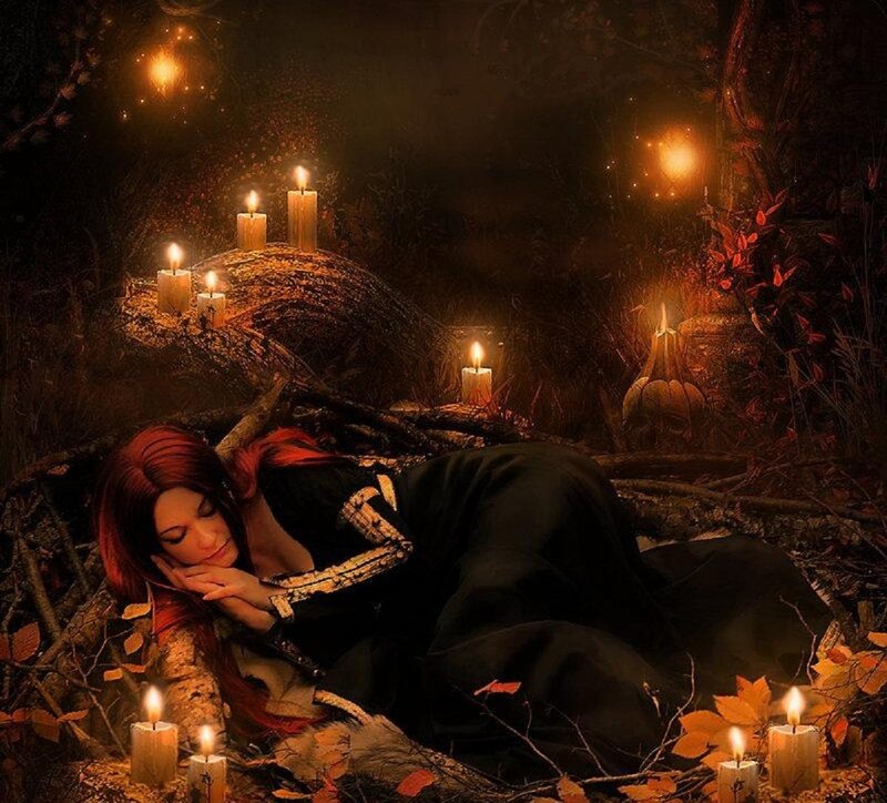 Woman Sleeping in Forest — Black, Mysterious