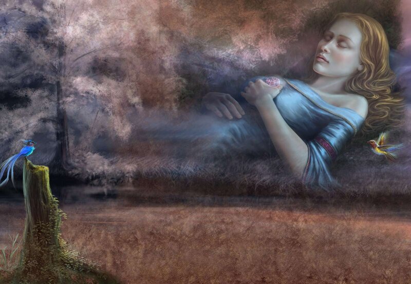 Woman Sleeping in Forest — Blue, Serene, Night