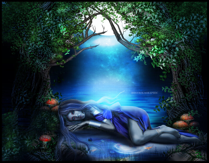 Woman Sleeping in Forest — Blue, Serene