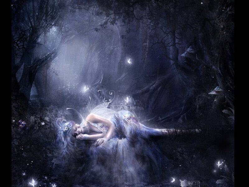 Woman Sleeping in Forest — Blue