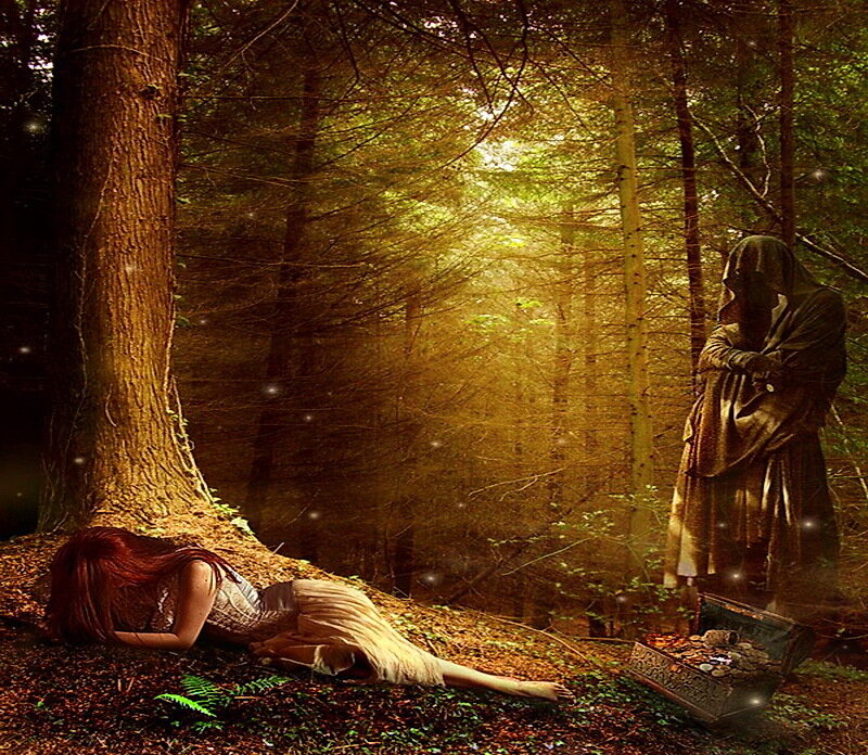 Woman Sleeping in Forest — Brown