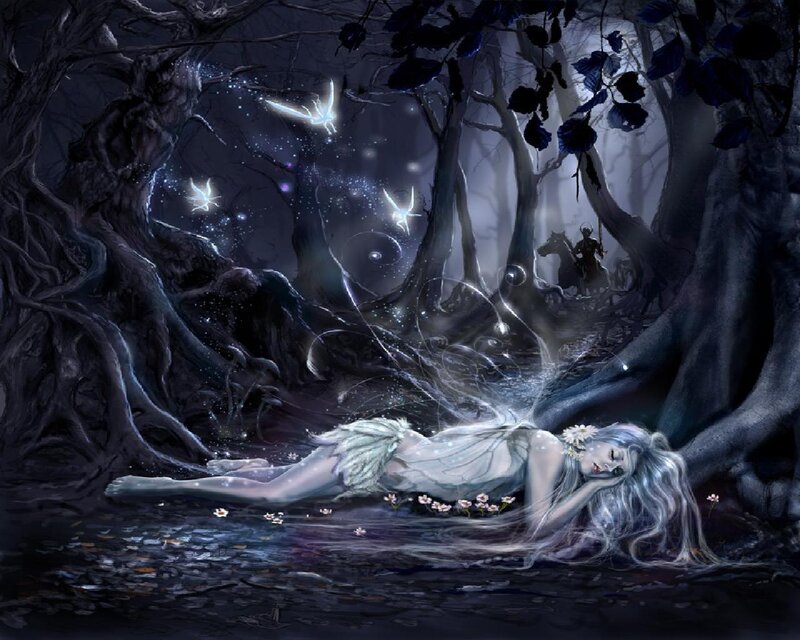 Woman Sleeping in Forest — Dark Blue