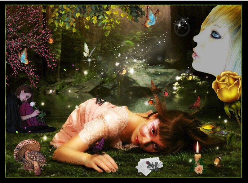 Woman Sleeping in Forest — Green, Dreamy