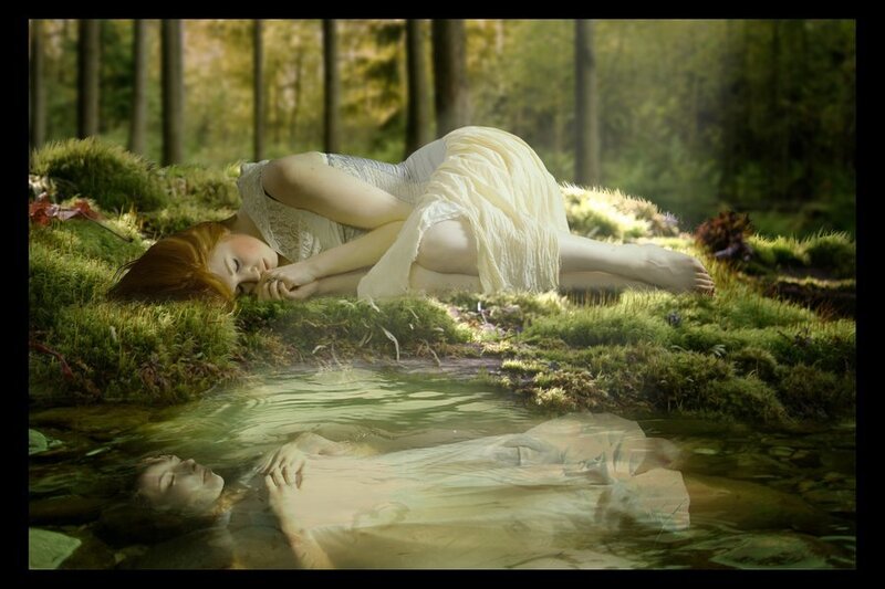 Woman Sleeping in Forest — Green, Serene, Afternoon, Digital Art