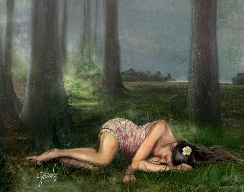 Woman Sleeping in Forest — Green, Serene