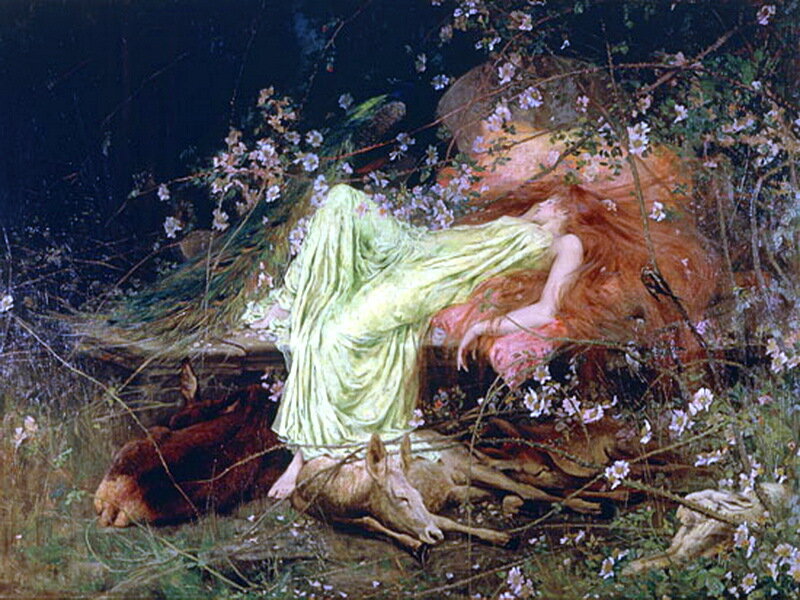 Woman Sleeping in Forest — Green