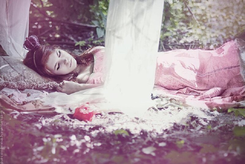 Woman Sleeping in Forest — Pink