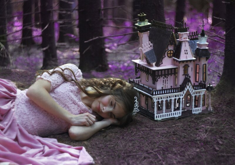 Woman Sleeping in Forest — Purple, Dreamy