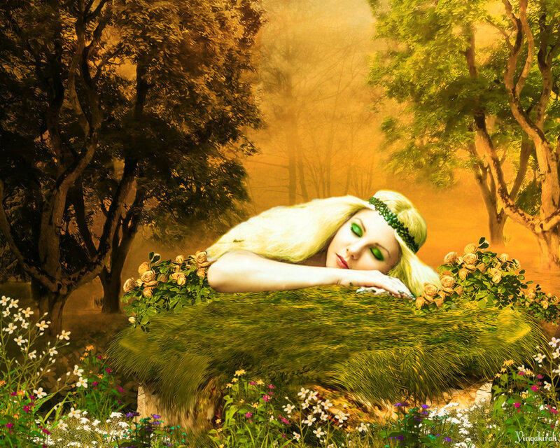 Woman Sleeping in Forest — Yellow, Serene