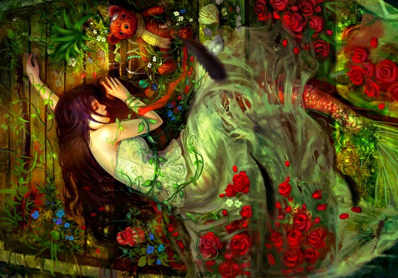 Woman Sleeping in Garden — Green