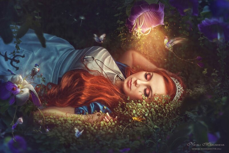 Woman Sleeping in Garden — Red